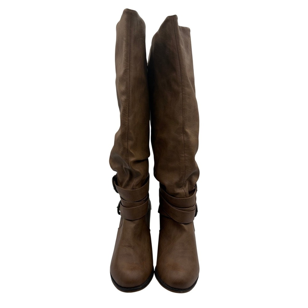 Unbranded Tall Slouchy Boots Womens 7.5 Brown Excellent Buckle Strap Block Heel